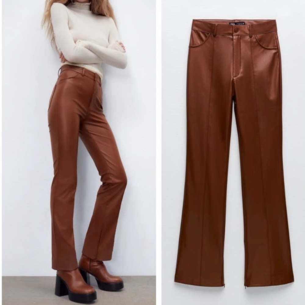 Zara Faux Leather Pants Brown